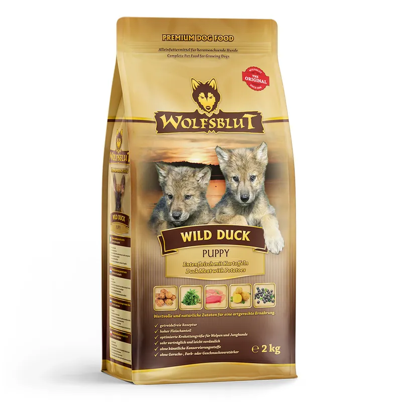 Preiswert Sparpaket 2 x 2 kg Wolfsblut Wild Duck Puppy Entenfleisch mit Kartoffeln Hunde Trockenfutter